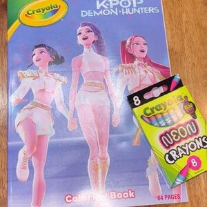 Crayola Neon Crayons with Purple K-Pop Demon Hunters Coloring Book